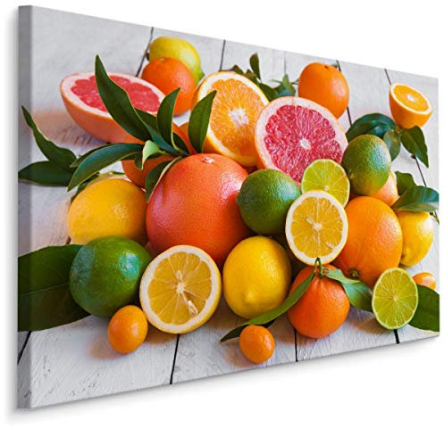 Muralo Leinwandbilder 40x30 Essen Obst Zitronen Leinwand Wandbild Kunstdruck Limetten Orangen Grapefruits Blätter Schlafzimmer Wohnzimmer Wanddekoration Design XXL 741 Br. 40 cm x Hö. 30 cm