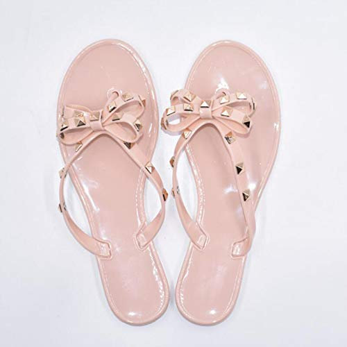 WYYSYNXB Sommer- Damen PVC Eben Sandstrand Mappe Fuß Flip Flops Niet Bowknot Flip Flops Sandalen Cooler Widerstand,Beige,39