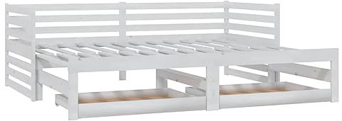 vidaXL Massivholz Kiefer Tagesbett Ausziehbar Sofa Bett Gästebett Schlafsofa Holzbett Bettsofa Sofabett Massivholzbett Ausziehbett Weiß 2X(90x200) cm