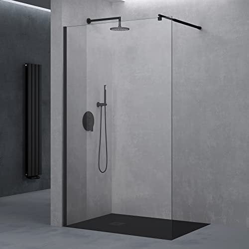 doporro Luxus Duschwand für Dusche Duschabtrennung 140x200cm Schwarz Walk-In Dusche 10mm ESG-Sicherheitsglas Klarglas inkl. Nanobeschichtung Bremen02K