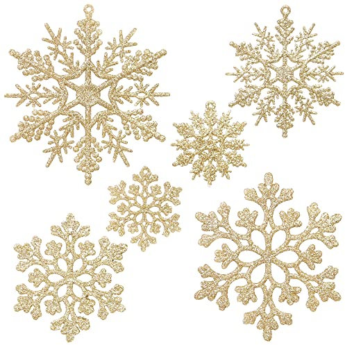 Sea Team Weihnachtsbaumschmuck aus Kunststoff, glitzernd, Schneeflocken, 2, 3, 4 Zoll, 36 Stück, Gold