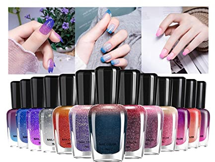 Color Changing Nail Polish, 1 Pack Long-Lasting Quick Dry Glossy Gradient Oily Mood Nail Polish for DIY Nail Art Manicure at Home Salon