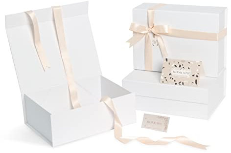 CHARMGIFTBOX Geschenkbox Weiß, 27,4 x 20,3 x 10cm, 3 Stück Kleine Geschenkbox mit Deckel Hochzeit, Magnetbox Geschenkverpackung Geburtstag für Weihnachtsgeschenke Machen