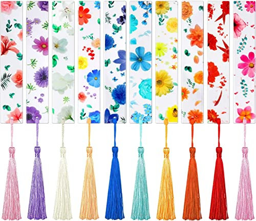10 Stücke Lesezeichen, Lesezeichen Personalisier, Gepresste Blumen-Lesezeichen Niedliche Lesezeichen Mit Quaste, Geeignet für Leser Schüler Lehrer Bücher Lesen Abschlussgeschenke (10 Stile)