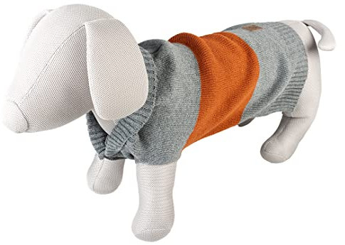 duvoplus, Hundepullover Cozy XS – 30 cm, grau/orange, Strickpullover mit Zopfmuster, leicht über den Kopf zu ziehen, 100% Acrylwolle, mit Zwei Löchern für die Vorderbeine