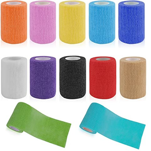 WUGU 12 Rollos Venda Cohesiva 4.5m x 7.5cm, Venda Elástica Autoadhesiva para Estiramientos de Atletas, Muñeca, Pies, Yesos de Dedos, Mascota