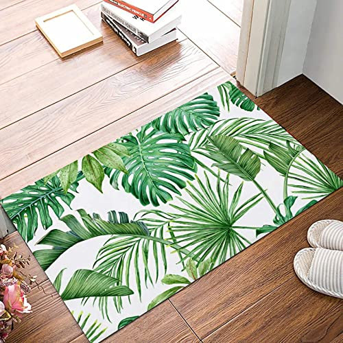 ANNKOOT Weich Badezimmerteppich 50x80 cm,Tropische Blätter Monstera, Strelitzia, Palmen Aquarell,rutschfest waschbar Badematte, Badteppich Mikrofaser Saugfähig Badvorleger Duschvorleger