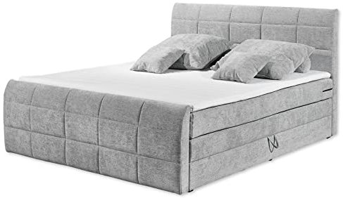 BALI 6 Boxspringbett 180x200 mit Bettkasten, Hellgrau - Bequemes Bett mit dekorativer Steppung & Kaltschaum Topper - 184 x 113 x 220 cm (B/H/T)