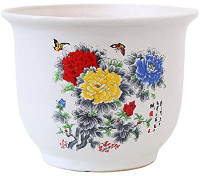 XIALON 13,5 cm klassischer Blumentopf, Pflanzkübel, Pflanzschale aus Keramik für Balkon, Tischplatte, chinesische minimalistische Orchidee, Glücksbaum