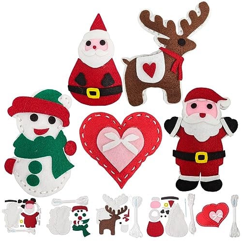 Jtnohx Bastelset Kinder, Nähset Kinder, Bastelset Weihnachten, Weihnachtshirsch, Weihnachtsmann, Schneemann, Herz