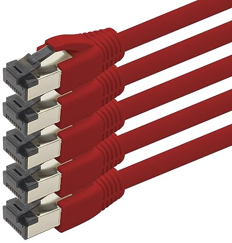 1aTTack.de Cavo di rete Cat 8 da 1,5 m, Cat.8 Lan 2000 Mhz 40 Gbit s 40GBase-T Poe+, cavo patch Ethernet, LSZH, 5 x 1,5 m, rosso