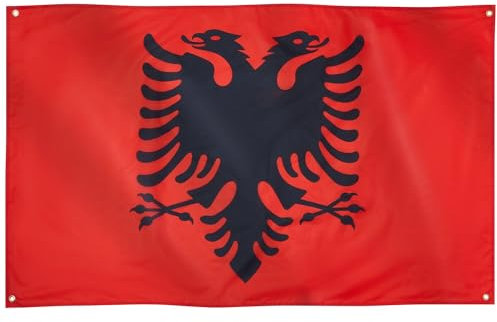 Runesol Bandiera Albania, 91x152cm, 3ft x 5ft, 4 Occhielli, Bandiera Albanese, Bandiera dell'Albania, Flamuri i Shqipërisë, Interno, Esterno, Novruz