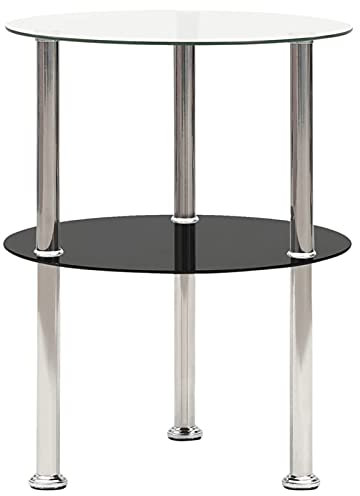 Homgoday Beistelltisch mit 2 Ebenen, transparent und schwarz, 38 cm aus gehärtetem Glas, Couchtisch, Couchtisch, Tisch für Büro, Schlafzimmer, Garten