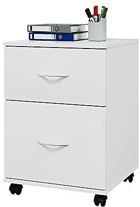 Panana Mobile File Cabinet with 2 Drawers, Wooden Rolling Filing Cabinet Under Desk Small Mobile Filing Organizer for Office Documents Home (White-2)