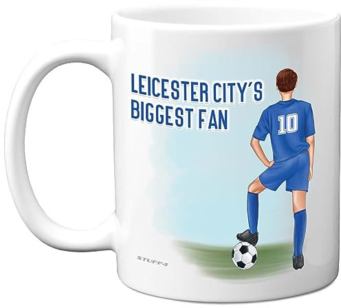 Football Mug Gift for Leicester Fans - Footy Biggest Fan - Happy Birthday Mugs Present Gifts for Son Dad Brother Uncle Colleague Friend Cousin, 11oz Ceramic Dishwasher Safe Coffee Tea Cup