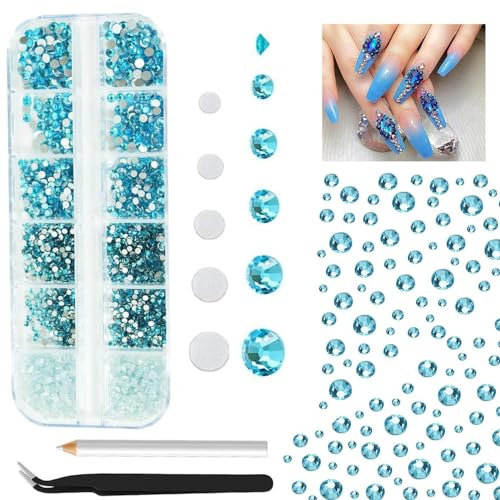 2200Stk Kristall nagel Strasssteine, SS5-SS10 Kristallnagel Strasssteine, große wasser blaue Nagel Diamant DIY Nagel Dekorationen