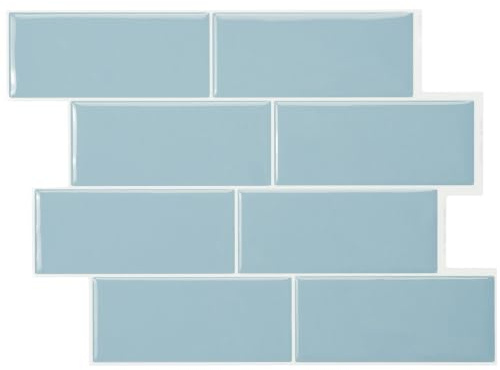 Smart Tiles Klebefliesen, Metro Taubenblau, 29,34x21,28 cm | 5er-Pack (0,26 m²), Glänzend, Hitze-/feuchtebeständig, Emissionsarm A+, Küche/Bad, Ideal für Mieter, Hergestellt in Kanada