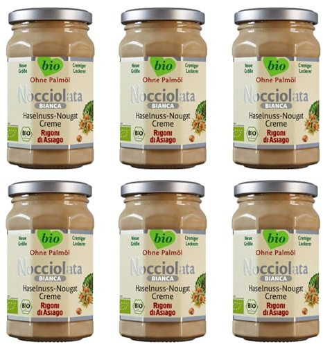 Rigoni di Asiago Nocciolata - Bianca, 6x 250g, weiße Schokolade, Haselnusscreme ohne Palmöl, Nuss Nougat Creme ohne Palmöl, Leckerer Brotaufstrich