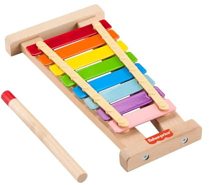 Fisher-Price Xilófono de madera con mazo en colores vibrantes, juguete musical fabricado con material certificado FSC, juego inspirado en Montessori, +3 años (HXV13)