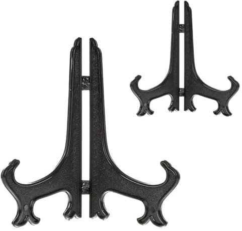 SISI UK Black Plastic Easel Plate Display Stand Folding Plate Holder Decorative Plate Stand Small Plate Holder to Display Pictures Albums, Menus, cards Smal Size 10” to 18” Pack of 1.