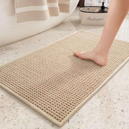 COLOR&GEOMETRY Badteppiche rutschfest Waschbar, 40 x 60 cm Chenille Absorbierende Badvorleger Badezimmerteppich Schnelltrocknend, Beige Badematte für Badezimmer, Dusche, Badewanne