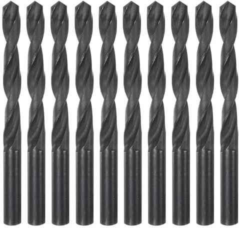 sourcing map 10pcs Jobber Drill Bits 12mm (15/32) Nitride Coated High Speed Steel (HSS) 4241 Twist Drill Bits for Stainless Steel Copper Aluminum Alloy Metal Wood Plastic, Black