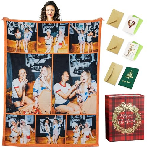 Stepdiy Personalisierte Decke, Fotodecke mit Eigenem Foto für Fotogeschenke, Decke mit Fotos für Personalisierte Geschenke Männer Frauen Mama Papa Freunde Opa Oma (8 Fotos)