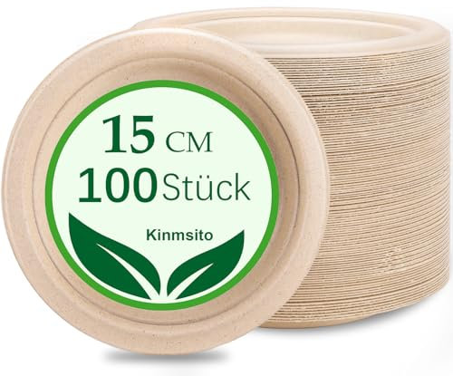 Kinmsito Lot de 100 assiettes jetables en carton bagasse de 15 cm - Assiettes jetables - Rondes - Petites assiettes à dessert robustes - Pour les pique-niques et les barbecues