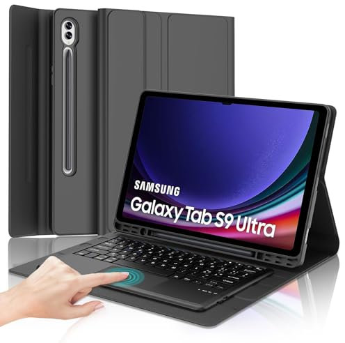 IVEOPPE Cover Tastiera Touchpad per Samsung Galaxy Tab S9 Ultra 14.6 2023, Custodia Italiana Bluetooth Staccabile, Nero