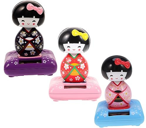 TEHAUX 3stücke Kleine Kimonopuppe Dekoration Aus Solarbetriebene Wackelkopf Figuren Für Auto Niedliche Kimono Puppen Für Originelle Fahrzeugdekoration