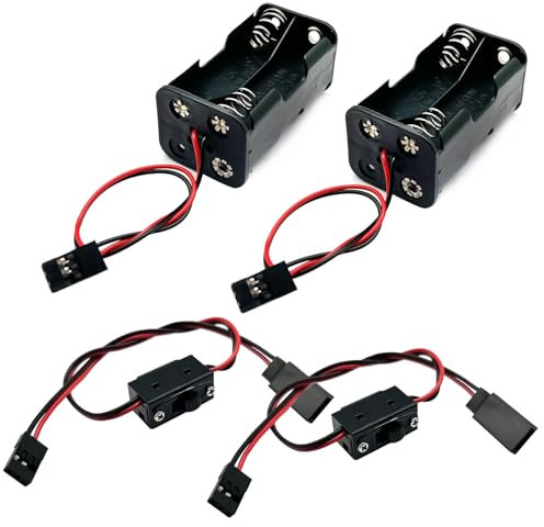 2Set On/Off Power Switch Battery Receiver & 4 Cell AA Battery Container Case Holder Pack Box with JR Plug Compatible with HSP Redcat Axial Traxxas 1/8 1/10 1/16 RC Power Car Crawler Truck