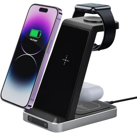 Litinliv 3 in 1 Wireless Charger, 15W Fast Wireless Charging Station for iPhone 15/14/13/12/11/Plus/Pro/Max, Docking Station for Apple Devices, Apple iWatch Series, AirPods Pro 3/2