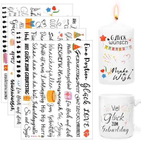 Rub On Sticker 14x19cm Geburtstag Transfers 4PCS Birthday Sprüche für Raysin Keraflott Möbel Glas Holz DIY Deko Rub On Folie Rubons Aufkleber