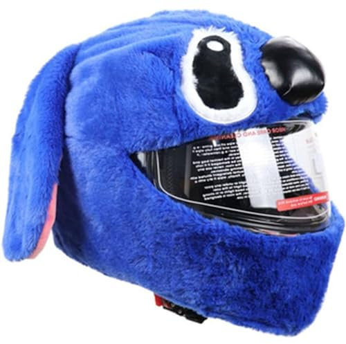 Motorradhelmbezug, Lustiger Cartoon-Plüsch-Integralhelm-Schutzbezug for die meisten Integralhelme(Stitch-blue)