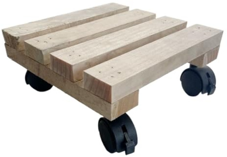 Haklein Verdickter Pflanzkorb aus Holz mit 360 Grad feststellbaren Rädern, robuster Rollwagen, Blumentopfständer für drinnen und draußen, Haus, Garten, Terrasse (40 x 40 cm, Stil 2)