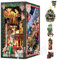 Fsolis Book Nook Kit -DIY Puppenhaus Holz Haus, Buch Ecke Miniatur Kit für Erwachsene Teens, modellbausatz Bücherregaleinsatz mit Sensor Led Licht, Weihnachtstag Geschenke