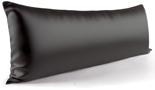 Zenssia Satin Seitenschläferkissen bezug 40 x 145, Schwarz, 1 Stück | Satin Kissenbezug Weich wie Seidenkissenbezug, schützt Haar & Haut, reduziert Reibung & Falten, verdeckter Reißverschluss