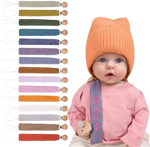 Personalisierte böhmische Schnuller-Clip, bestickt mit Namen, ist das perfekte Geschenk für Neugeborene aus umweltfreundlichem Bambus. (Lila)