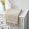 CREVENT Couverture à carreaux légère, respirante, douce et chaude pour canapé, lit, faux cachemire, décoration d'intérieur avec franges (127 x 152 cm, beige)