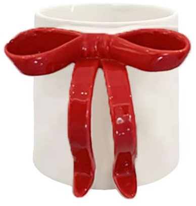 rujjftsy Christmas Bow Mug, Charming Ribbon Mug, Coffee Mug with Bow Handle, 12oz Coquette Pink Ceramic Coffee Mug with Pink Bow Handle for Women, Mugs Gifts for Women Christmas Valentine's Day (Red)
