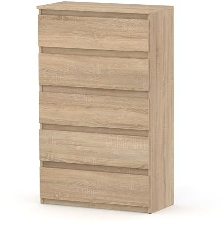 MRBLS_HOME Kommode mit 5 Schubladen - Holz Sideboard 70x115x33,5 cm (B/H/T) - Schmale Kommode für Schlafzimmer & Flur - Regal mit Schubladen - Schrank mit Schubladen - Modernes Möbelstück (Sonoma)