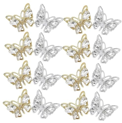 SKISUNO Butterfly Nail Charms 20pcs 3D Rhinestones Nail Decorations Manicure Charms for Women Accessories Gold and Silver