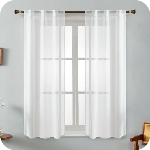 GIRASOLE HOME Coppia Tende Haiti Filtranti Simil Lino con Trama a Croci 2 Pannelli con Tasca e Passanti Nascosti (Bianco, 70x130cm)