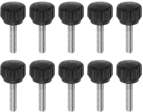 QUARKZMAN Boutons De Serrage Moletés Vis M4x16mm Mâle 13mm Tête Noir 10pcs | Bouton Fileté À Main Poignée, Métrique Tête En Plastique Mat Tige En Acier Inoxydable 304