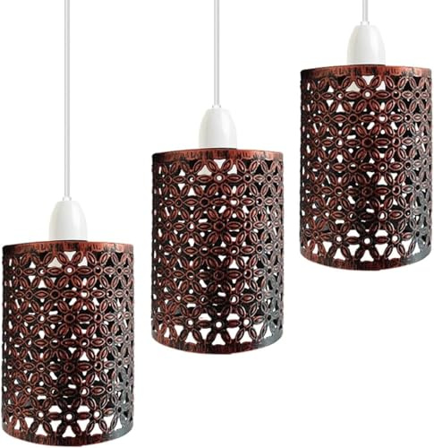 LEDSone 3 Pack of Modern Rustic Red Drun Metal Cage Lampshade – Industrial Style Pendant Light Bulb Cage for Kitchen, Dining Room, Living Room, and Bedroom (Rustic red 3 Pack)