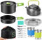 15pcs Camping Cookware Mess Kit,Non-Stick Pot and Pan Set with Kettle Stainless Steel Cups Plates Forks Spoons Lightweight, Fork Spoon Kits for Backpacking, Outdoor Camping Hiking and Picnic (TYPE-M)
