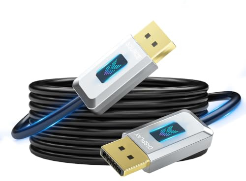 16K Glasfaser DisplayPort 2.1 Kabel 12M, DP 2.1 Kabel [16K@30Hz, 8K@60Hz, 4K@240Hz] 40Gbps Display Port 2.1 AOC Unterstützung UHBR10/HDCP, FreeSync G-Sync für Gaming Monitor RTX5090 5070 Grafikkarte
