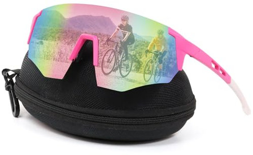 Lunettes de Soleil Rose Homme Femme lunettes de vélo rapides lunettes de sport Coupe Vent Anti Buée, lunette de vitesse pour VTT Vélo de Course Ski Course à Pied Pêche Golf Raves Activités Extérieures