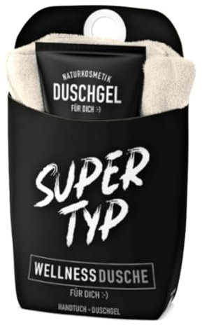 Super Typ Wellness Duschgel-Set mit Handtuch, Naturkosmetik, Geschenkset für Herren, Schwarz