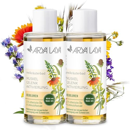 ARYA LAYA Heilkräuterbad Heublumen Doppelpack, 2 x 100 ml | Wellness & Pflege für zu Hause mit Detox-Effekt: wohltuend nach körperlicher Anstrengung, stoffwechselanregend, vegan